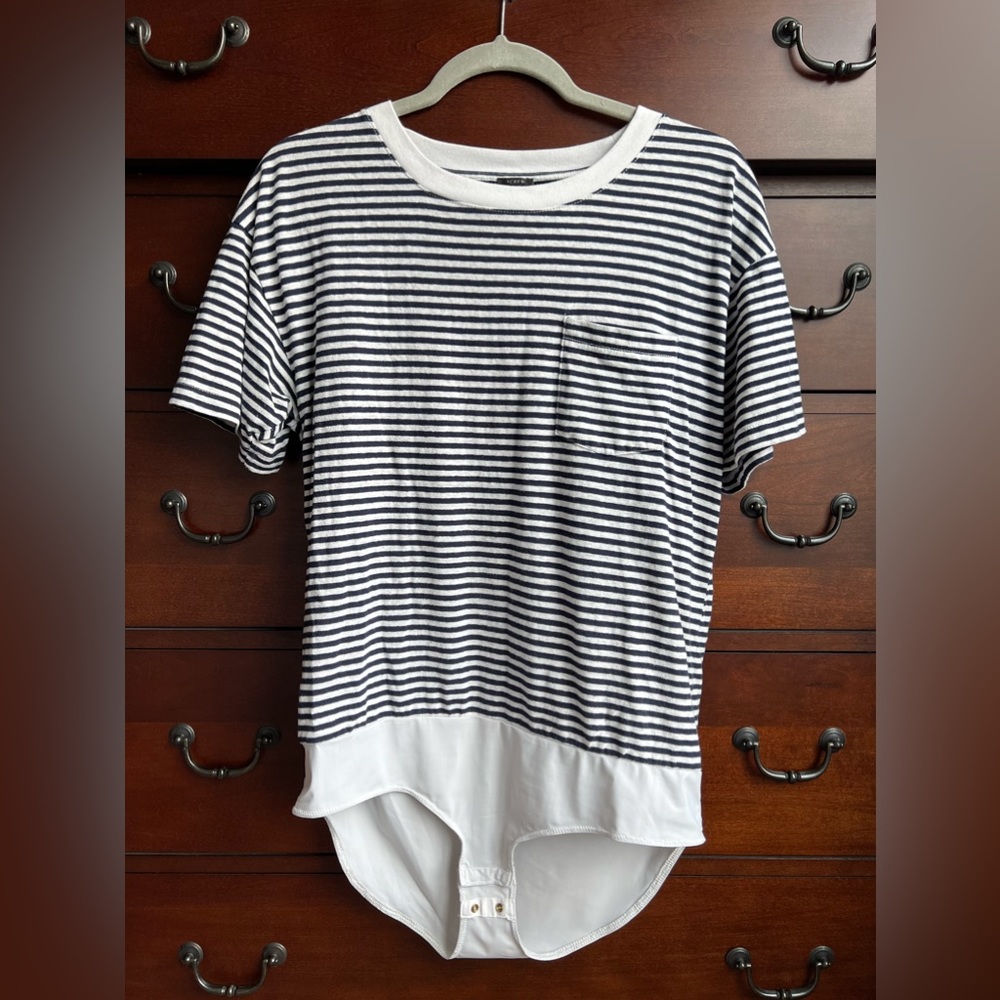 J. Crew Navy Striped Bodysuit Shirt